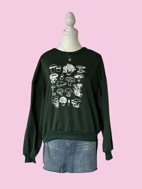 Dark Green Mushroom Graphic Sweatshirt